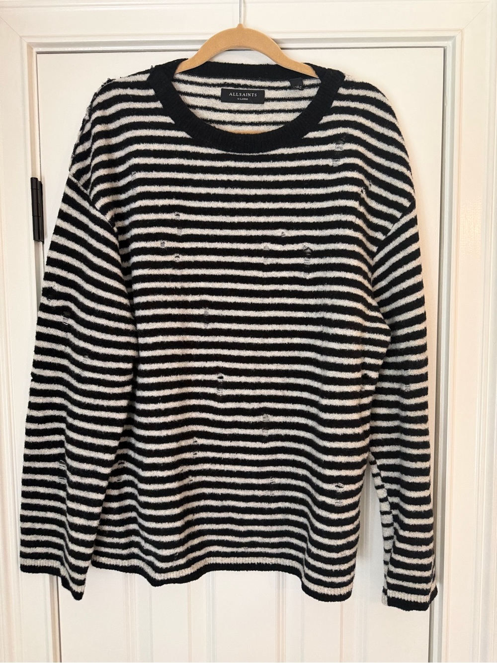All Saints Black & White Striped Crewneck Sweater Size XL